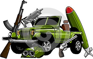 vector illustration military vehicle with mounted machine gun