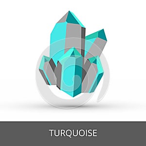 Vector mineralogy icon of gray blue green opaque mineral turquoise hydrated phosphate of copper and aluminium. Stone or gemstone.