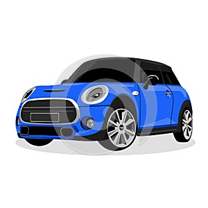 Vector mini car blue on white background