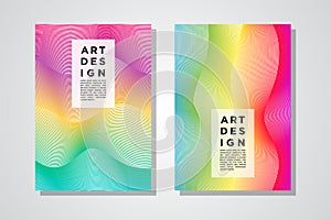 Vector minimal covers set. Iridescent futuristic poster design.