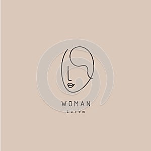 Vector minimal face, linear artistic logo. Social net, emblem for beauty studio and cosmetics - female portrait