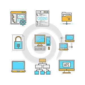 Vector minimal lineart computers and programming iconset