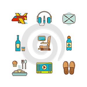 Vector minimal lineart flat airplane travel icon set