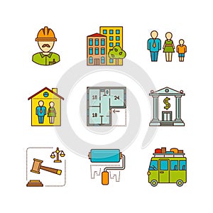 Vector minimal lineart flat real estate icon set