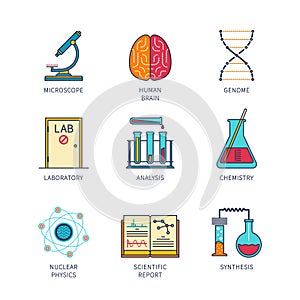 Vector minimal lineart flat science icon set