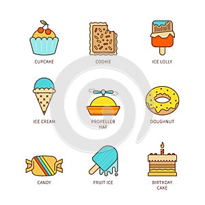 Vector minimal lineart flat sweet food iconset