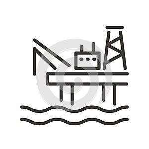 Vector minimal thin line icon outline linear stroke illustration of a oil rig platform in the sea