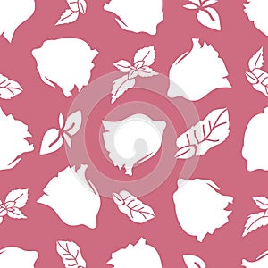Vector minimal white roses flowers seamless pattern on the pink background.