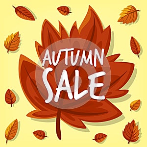 Vector cartoon hand drawn autumn leaf sale banner background