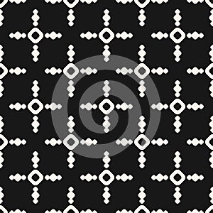 Simple vector monochrome geometric seamless pattern with circles, crosses, dots