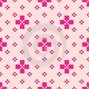 Vector minimalist geometric seamless pattern with small crosses. Bright pink