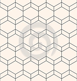 Vector minimalist seamless pattern. Simple abstract monochrome hexagon linear grid background