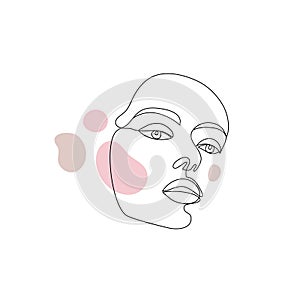 Vector minimalist style portrait. Line, continuous linear woman with spots. Hand drawn abstract feminine print. Use for