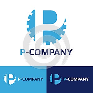 Vector minimalistic blue P letter cog logotype