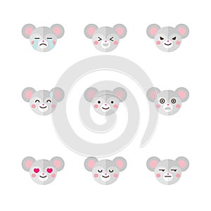 Vector minimalistic flat mouse emotions icon set