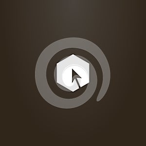 Vector minimalistic negative space hexagonal sign of cursor arrow