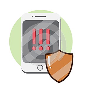 Mobile security icon -mobile phone and shield protecting