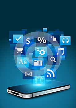 Mobile phone with cloud of application icons