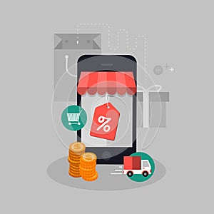 Vector mobile shopping concept illustration