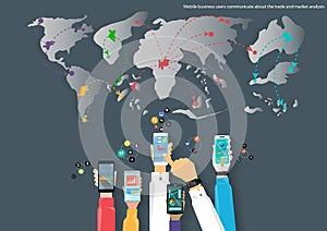 Vector mobile and travel the world map of business communication, trading, marketing and global business icon flat design