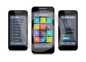 Vector mobile ui design with login