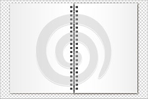 Vector mockup open spiral notebook, organizer, calendar, magazine size a5 on a transparent background. Realistic metal spiral and