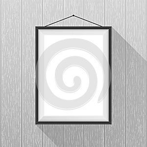 Vector mockup. White poster with black frame hanging