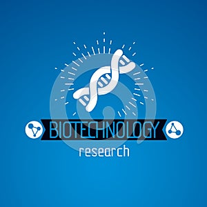 Vector model of human DNA, double helix. Bioengineering and genetics conceptual vector logo.