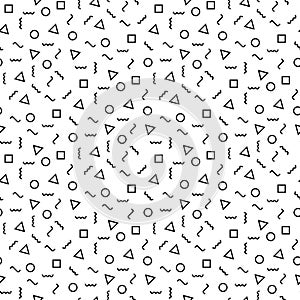 Vector modern abstract geometry memphis pattern. black and white seamless geometric background