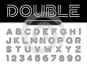 Vector of Modern Alphabet Letters and numbers, Parallel lines stylized rounded fonts, Double Line for each letter