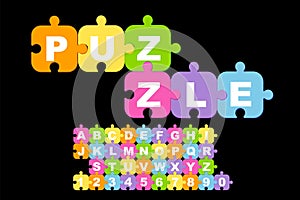 Vector of modern bold font and alphabet. Colorful Background Puzzle.