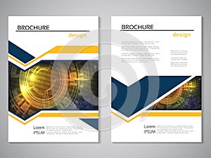 Vector modern brochure, abstract flyer with technology background. Layout template. Aspect Ratio for A4 size. Poster of blue, yell