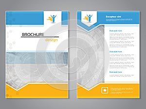 Vector modern brochure, abstract flyer with technology background. Layout template. Aspect Ratio for A4 size. Poster of blue, yell