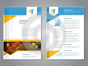 Vector modern brochure with globe design, abstract flyer with technology background. Layout template. Poster of blue, yellow, red