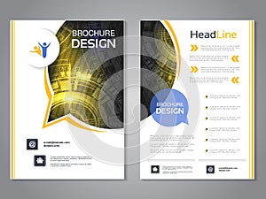 Vector modern brochure rounded design with bubble, abstract flyer with technology background. Layout template. Poster of black, ye