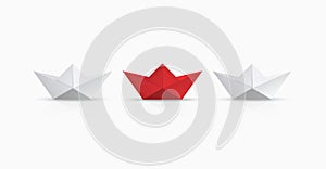 Vector modern concept leadership background. Red and white origami boat