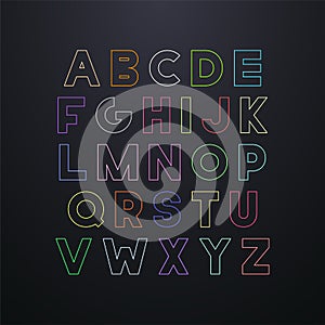 Vector modern creative font - colorful neon design. Trendy English alphabet