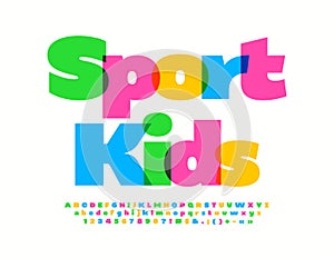 Vector modern Emblem Sport Kids. Bright Creative Font. Watercolor Alphabet Letters and Numbers