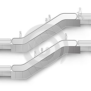 Vector Modern Escalator with Place for Advertising Side view on White Background