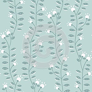 Vector Modern Folklore Cute Blooming Florals in Pastel Blue pattern background. Perfect for fabric, scrapbooking and