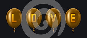 Vector modern golden balloons background for happy berthday or valentine day. photo