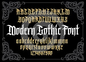 Vector modern gothic alphabet in frame