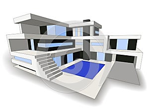 Vector modern house, background of building. City scene with modern home for website, flyer, poster, magazine cover.