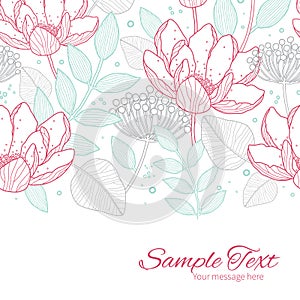 Vector modern line art florals horizontal border