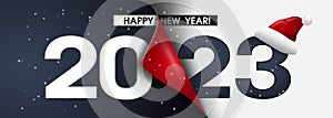 Vector modern minimalistic Happy new year card for 2023 with main big numbers. Happy New Year 2023 winter holiday