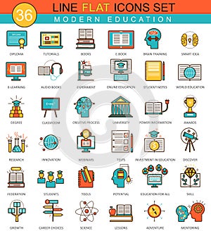 Vector Modern online education flat line icon set. Modern elegant style design for web.