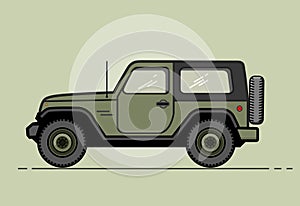 Vector modern retro khaki car. Tourism design.Travel by car. Retro travel car. Extreme Sports, 4x4 Sports. Allroad vehicle