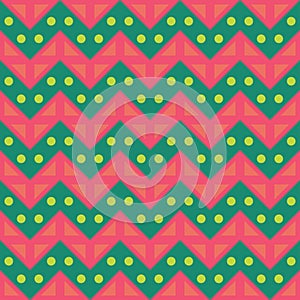 Vector modern seamless colorful geometry chevron lines pattern, color pink green, abstract