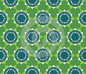 Vector modern seamless colorful geometry petal flower mandala pattern, color green abstract