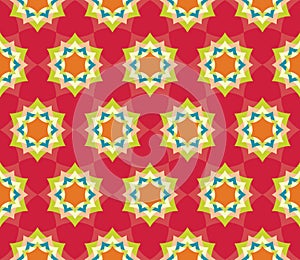 Vector modern seamless colorful geometry petal flower mandala pattern, color red abstract
